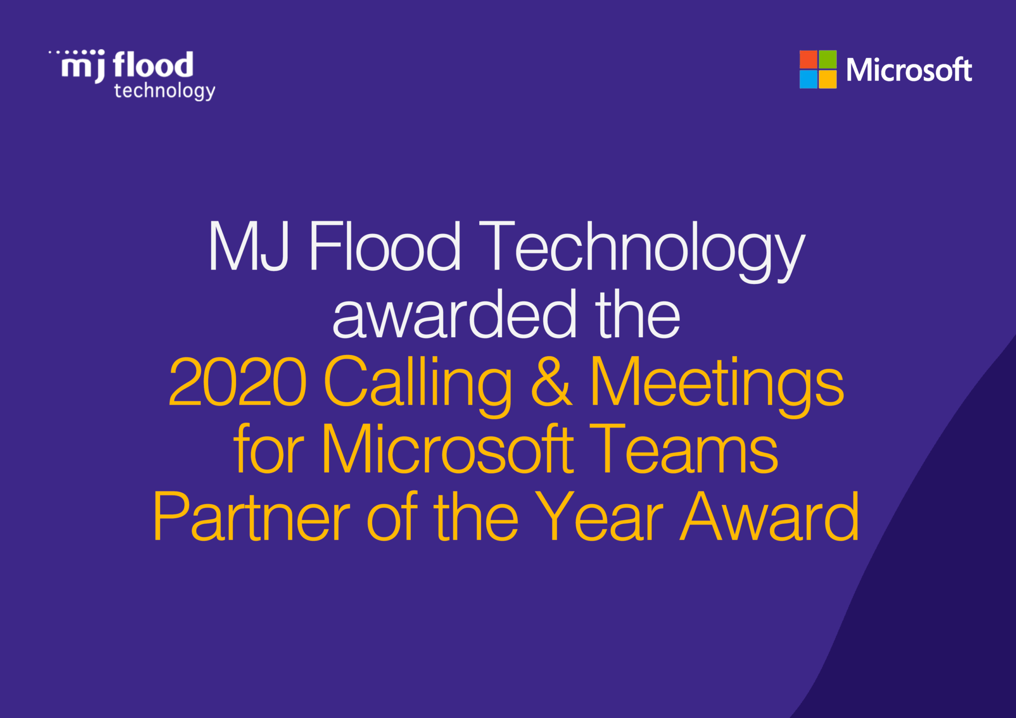 MJ Flood Technology wins 2020 Calling & Meetings for Microsoft Teams Partner of the Year Award